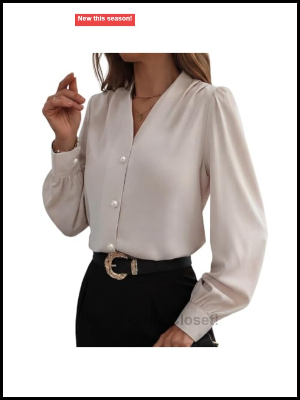 Womens Button Down Shirt Long Sleeve V Neck Business Casual Blouse